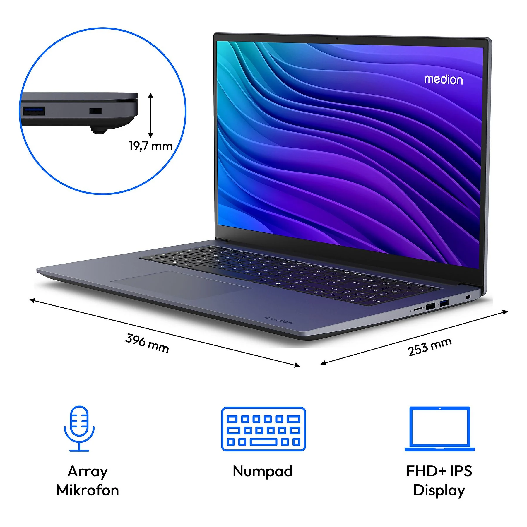 MEDION Avantum 17 E1 – 17,3 inch – AMD Ryzen™ 5 7430U – 16 GB – 512 GB – AMD Radeon™ RX Vega 7 – Windows 11 Home - Afbeelding 2